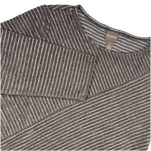Chicos Angled Lines Spliced Boat‎ Tunic Top Size 2 Taupe White Striped New
